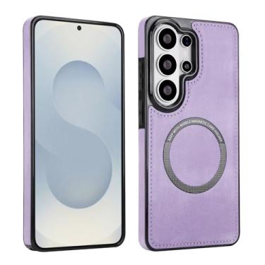 Imagem de Capa magnética ultrafina para carregamento sem fio Samsung Galaxy S26, capa híbrida fina com anel magnético para carregador sem fio, suporte magnético para carro e carteira, capa protetora à prova de