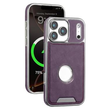 Imagem de Capa vintage para iPhone 17/17 Air/17 Pro/17 Pro Max, couro fosco proteção contra raios, capa com logotipo visual de negócios, lágrima de silicone, borda macia, capa fina (roxo, 17 Pro Max)