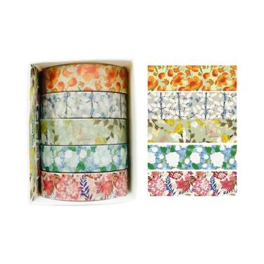 Imagem de Fita Washi Romântica Com Flores, 5 Rolos, Fita Decorativa DIY Fofa E F