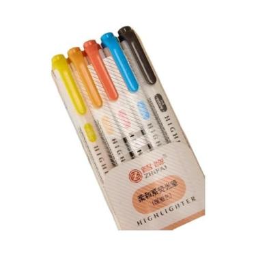 Imagem de Conjunto De Canetas Marcadoras Pastel 5 Cores Dupla Face Marcadores Fl