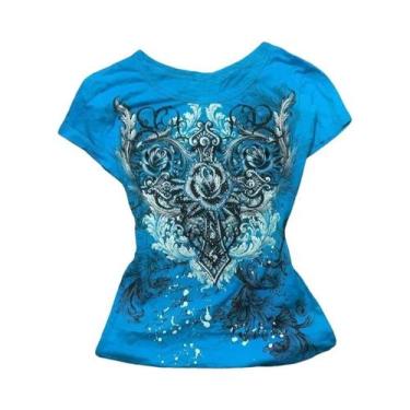 Imagem de Camiseta Feminina Y2K Grunge Com Strass Em Forma De Coração E Rosa, Es