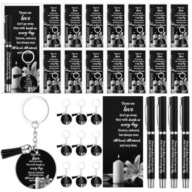 Imagem de Maitys Conjunto de 50 lembrancinhas de funeral para convidados, inclui 50 esferográficas de funeral e cartões de oração, 50 chaveiros com sacos de borlas e laços torcidos, presente de simpatia para