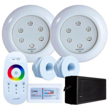 Imagem de Kit 2 Refletores Led 9w RGB ABS e Comando para Iluminação Piscina Fibr