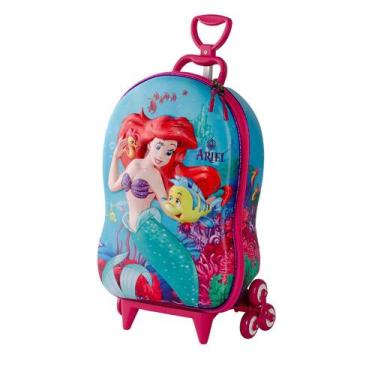 Imagem de Mala Infantil Pequena Sereia 3D com Rodinhas - Verde - Disney