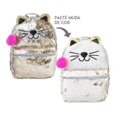 Imagem de Mochila Paetê Gato Muda de Cor Lantejoulas Feminina Juvenil - Clio, Br