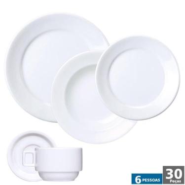 Imagem de Jogo Jantar Chá Branco 30 Peças Porcelana Germer 6 Lugares - Porcelana
