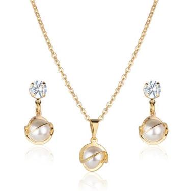 Imagem de Conjunto Semijoia Com Pérola Banhado a Ouro 18K - RBM WEBSHOP