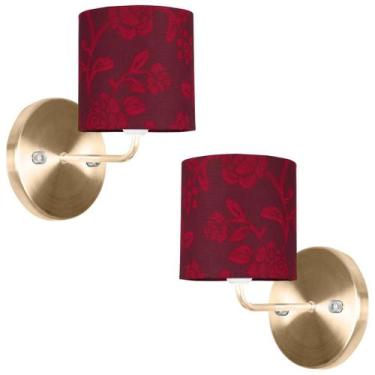 Imagem de Kit 2 Arandela New Cobre Cupula Cilíndrica Floral Vermelho - MARRYLUZ