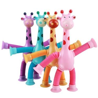 Imagem de Brinquedo de Tubo Telescópico Girafa Luminosa Copa Sucção Desenho Educativo Descompressão para Interação Entre Pais e Filhos Perfeito