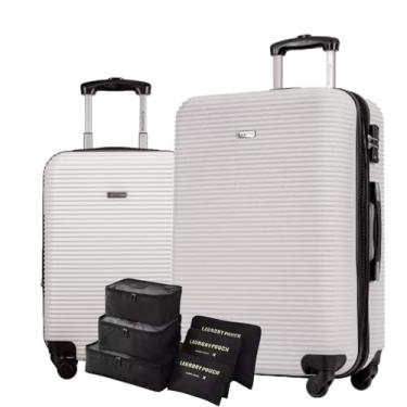 Imagem de Conjunto Bordo 10kg + Média 23kg Expansível, Cadeado TSA, ABS Capacete de Piloto + Kit Organizador Necessaire 6 peças p Meias Calcinhas e Sapatos (4 Travel Branco, Kit PM)