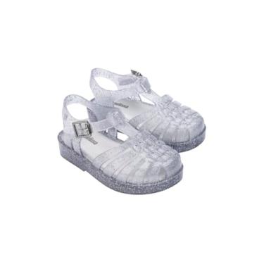 Imagem de mini melissa Sandália Possession Jelly para crianças - o icônico sapato de gelatina original dos anos 90, sandália de pescador com alça ajustável e fivela lateral para meninas, Glitter rosa e prata