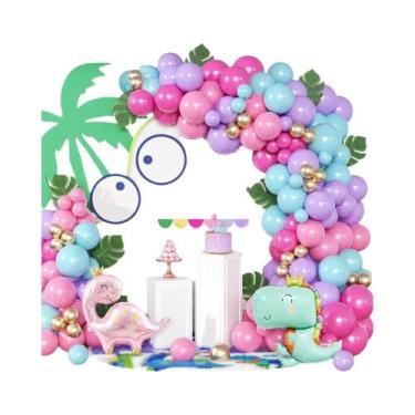 Imagem de Conjunto De Guirlanda De Balões Em Arco Rosa E Roxo Com Dinossauros Pa