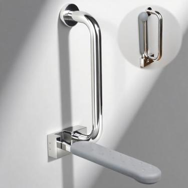 Imagem de Ceardear Barra de apoio de vaso sanitário dobrável para idosos - trilho de segurança de banheiro de aço inoxidável resistente de 136 kg - Apoio de braço de 7,6 cm de largura, design dobrável de parede