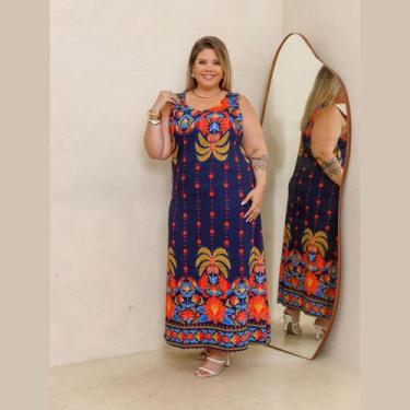 Imagem de Vestido Elegante Longo Estampado Regata Alça Larga Plus Size - Rosana 