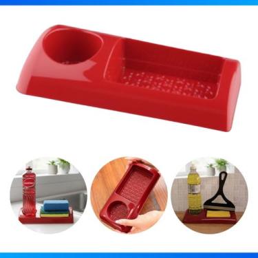 Imagem de Organizador Vermelho De Pia Porta Detergente Bucha Sabão Esponja Organ