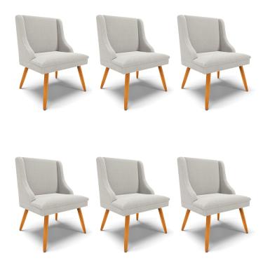 Imagem de Cadeira Sala de Jantar Pé Palito Castanho Kit 6 Liz Bouclê Cinza D03 - D'Rossi