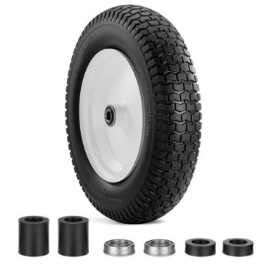 Imagem de Pneu 4,80/4,00-8, rodas sólidas planas livres de 36,8 cm com furo de eixo de 5/20.3 cm, cubo centralizado de 7.6-17.8 cm, ajuste universal 4.80/4.00-8, 3.50/3.00-8, 4.00-6 rodas de carrinho de mão