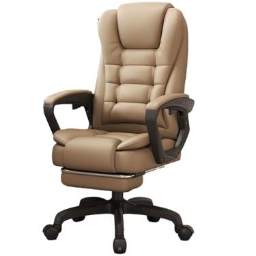 Imagem de Cadeira de escritório executiva ergonômica com apoios de braço dobráveis e altura ajustável - inclinação de couro, suporte para a lombar, apoio para os pés - cadeira de escritório ajustável - ideal