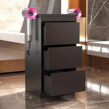 Imagem de Armário de armazenamento de salão de barbeiro de aço inoxidável – estação de estilo de 3 gavetas para cabeleireiros, spa de beleza e organização de ferramentas de tatuagem, armazenamento de