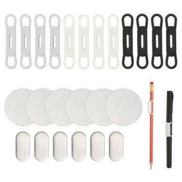 Imagem de PATIKIL 12 porta-lápis magnético para caneta, suporte de lápis flexível de silicone, clipe organizador ajustável com 6 folhas de metal para quadros brancos de geladeira, prancheta de mesa, preto/cinza