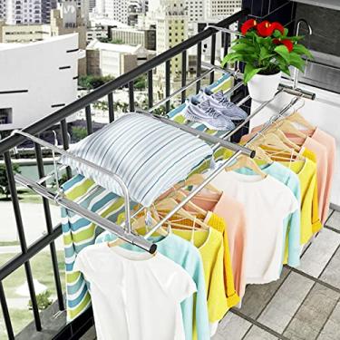 Imagem de Escorredor de roupas portátil de aço inoxidável para varanda, peitoril da janela e uso interno/externo - Lavanderia retrátil dobrável e suporte de toalha, design que economiza espaço
