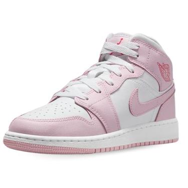 Imagem de Tênis infantil Air Jordan 1 Mid Big (DQ8423-608, espuma rosa/vermelho fogo/branco), Espuma rosa/vermelho fogo/branco, 20 BR
