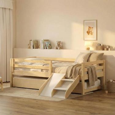 Imagem de Bicama Infantil Prime e Kit Escadinha com Escorrega - Casatema, Palha