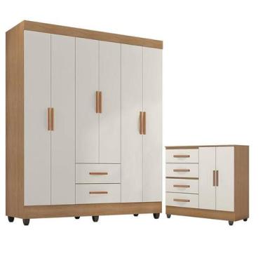 Imagem de Guarda Roupa Casal 6 Portas e Cômoda 4 Gavetas 2 Portas Lite Nature Of