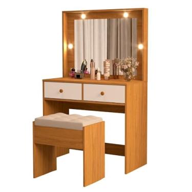 Imagem de Penteadeira Livia Com 2 Gavetas Luz de Led e Banqueta Nature/off White