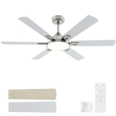 Imagem de putroad Ventiladores de teto de 52 polegadas com luzes: Ventilador de teto de níquel com luz e controle remoto para quarto, sala de estar, pátio - 6 lâminas de madeira, ventilador de teto 3CCT