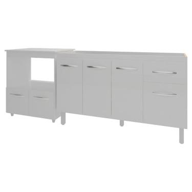 Imagem de Balcão Armário Cozinha Gabinete de Pia 140 cm Camila e Balcão Amanda Parana Microondas e Forno Elétrico Branco
