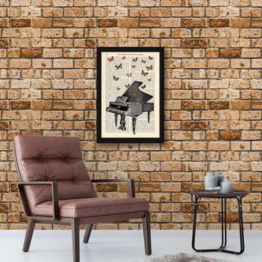 Imagem de Quadro Decorativo Piano Com Borboletas 45x34Cm Moldura Preta