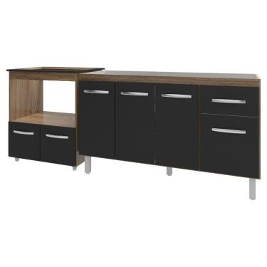 Imagem de Balcão Cozinha Gabinete de Pia 140 cm Camila e Balcão Evelyn Para Fogão Cooktop 5 Bocas e Forno Elétrico Savana Preto