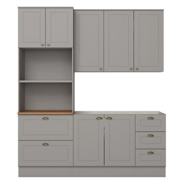 Imagem de Cozinha Modulada Americana 3 Peças Com Balcão 120cm Sem Tampo Cinza/nature - Móveis Henn Cinza/nature