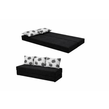 Imagem de Sofá Cama de Luxo Sofanete Preto Floral 3 em 1 - Multi Móveis