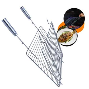 Imagem de Grelha Dupla Costela Parrilla Peixes Churrasco Inox Aramada Abrir e Fe