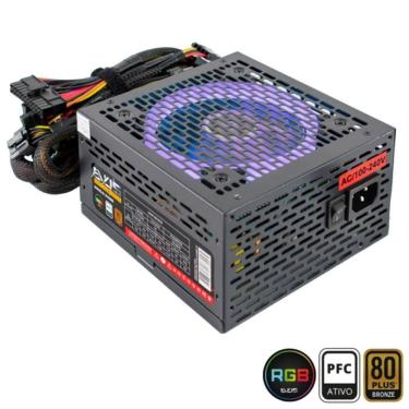 Imagem de Fonte Gamer Evus 600W 80 Plus Bronze Pfc Ativo Com Led Rgb