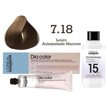 Imagem de Tonalizante Dia Color 7.18 Louro Acinzentado Marrom + Emulsão Revelado