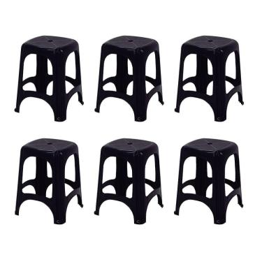 Imagem de 6 Banquetas Tramontina Niterói Eco Em Polipropileno Preto 45cm