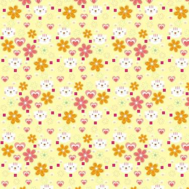 Imagem de Papel De Parede Amarelo Flores Gatinha E Corações Decorativo