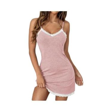Imagem de Camisola Mini Sexy Feminina Com Detalhes Em Renda, Decote Em V E Alças