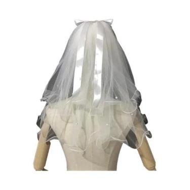 Imagem de Véu de casamento curto com pente arco pérolas 2 camadas acessórios de 