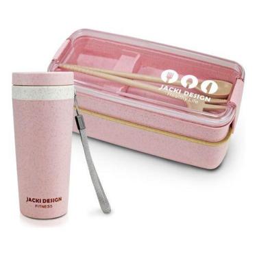 Imagem de Jogo Marmita 2 Andares Copo Fitness Talheres Trabalho Viagem - PGB, Ro