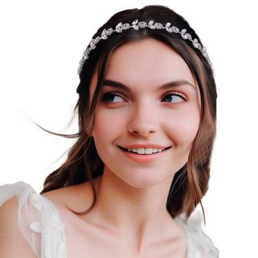 Imagem de Tiara Arranjo Noiva 15 anos Pérola Strass d Cristal Prateada - - anjo 