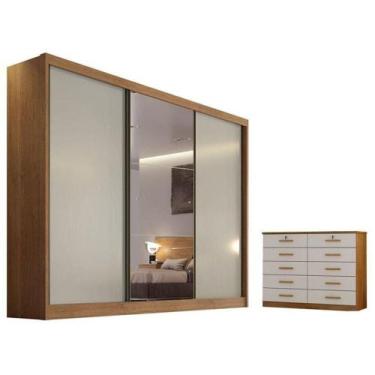 Imagem de Guarda Roupa Casal Sonetto Com Espelho E Gaveteiro Milão Com Chave Cum