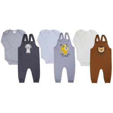 Imagem de Kit Roupa de Bebe 6 Peças Jardineira e Body Manga Longa em Moletinho p