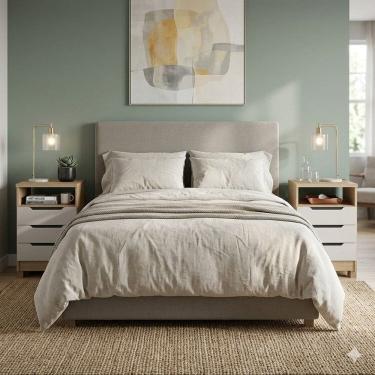 Imagem de Kit 2 Mesas de Cabeceira 3 Gavetas 100% Mdf Barcelona Off White/Carvalho