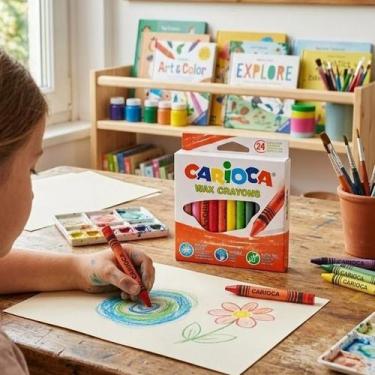 Imagem de Lápis Cera 24 Cores Giz Cera Escolar Colorir Desenhar Pintar Atividade