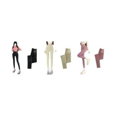 Imagem de Leggings Pretas Femininas De Cintura Alta M-XL, Calças Shark Com Efeit