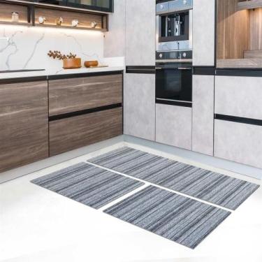 Imagem de Kit Tapete De Cozinha 3 Peças Antiderrapante Nantes Cinza - COMERCIAL 